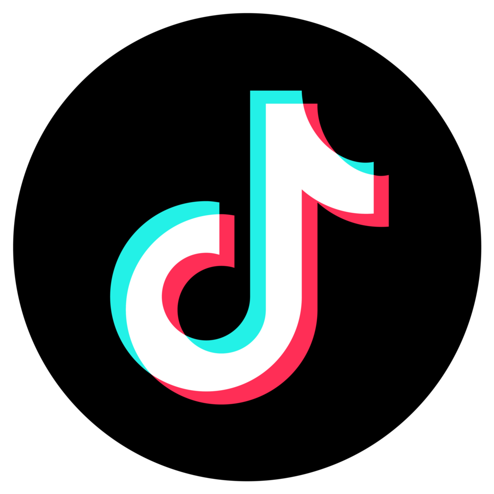 Red TikTok logo with graphic design elements.